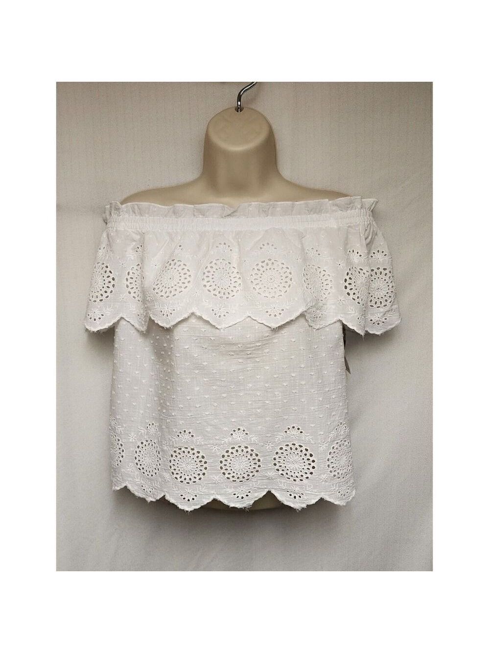 AMERICAN EAGLE OUTFITTERS Women's White Eyelet Off Shoulder Top Size Small - Picture 2 of 5